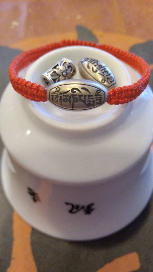 Sterling Silver Six Bright Words Mantra Or Floral Charm Lucky Red String Shamballa Bracelet