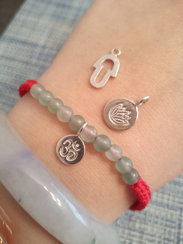 925S Silver Lotus Hamsa or Om Red String Shamballa Bracelet