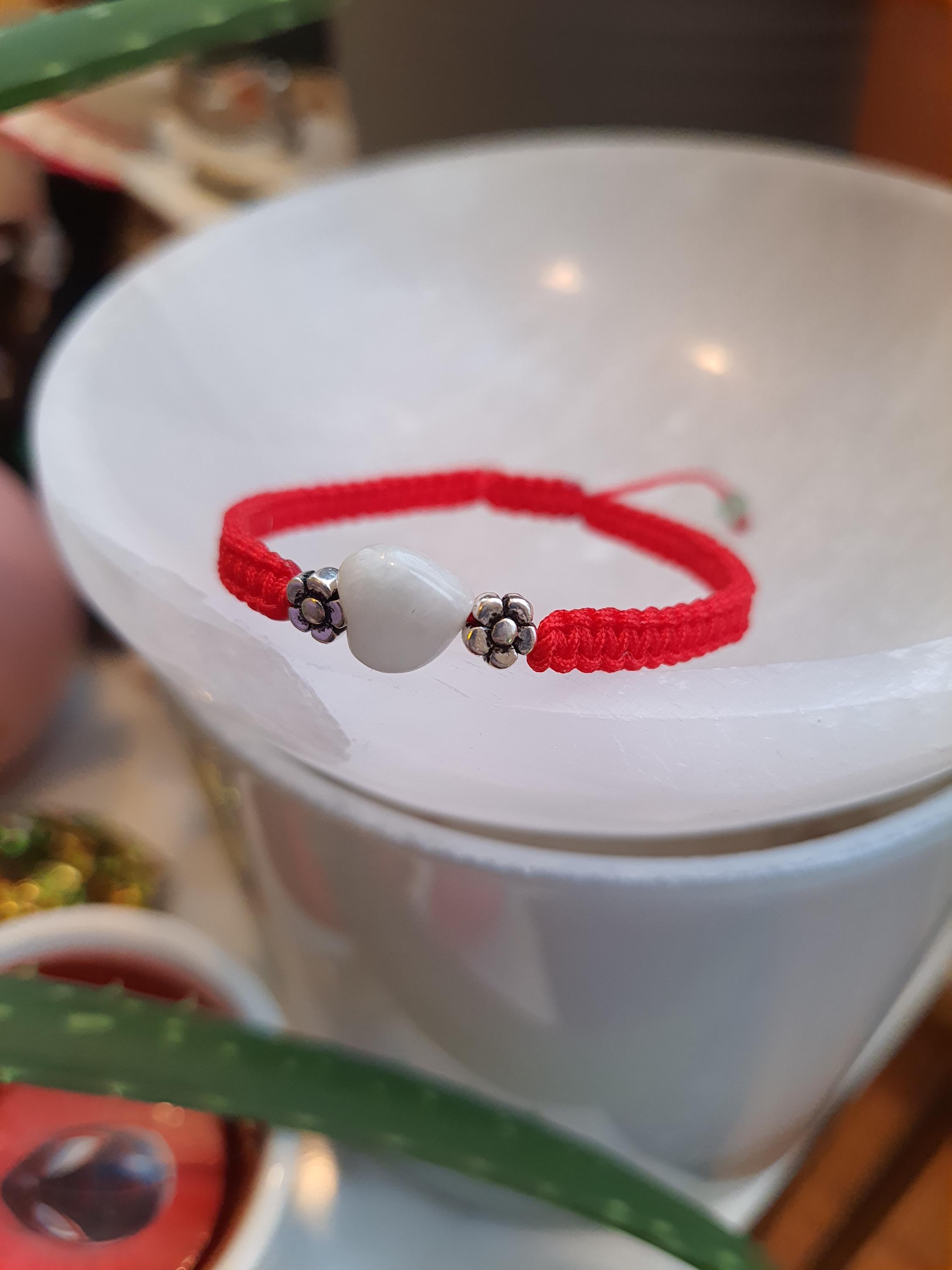 925S Sterling Silver Mini Flower beads and Heart Jadeite Jade Lucky Red String Shamballa Bracelet