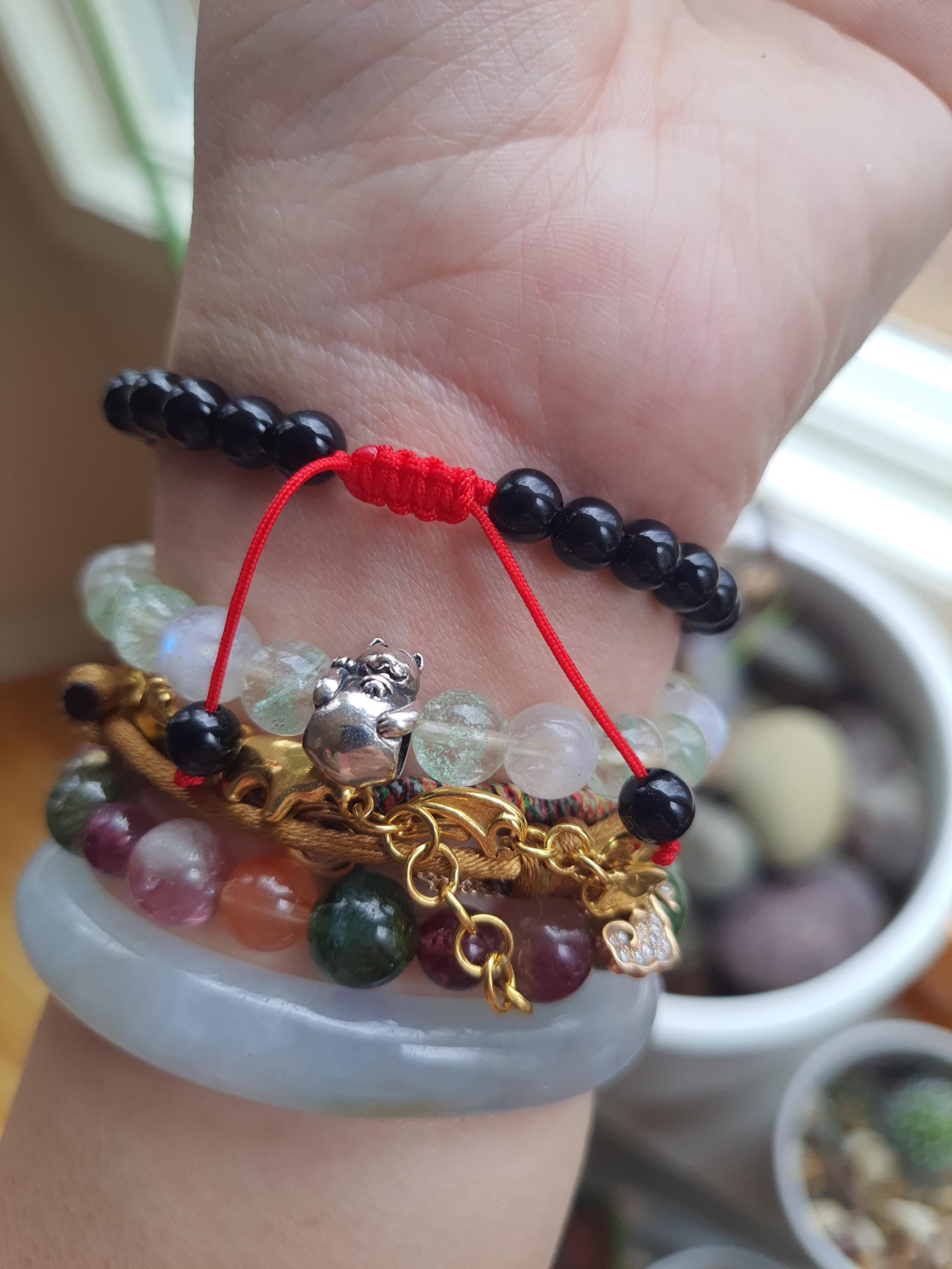 Natural Black Onyx Beads Red String Shamballa Meditation Bracelet