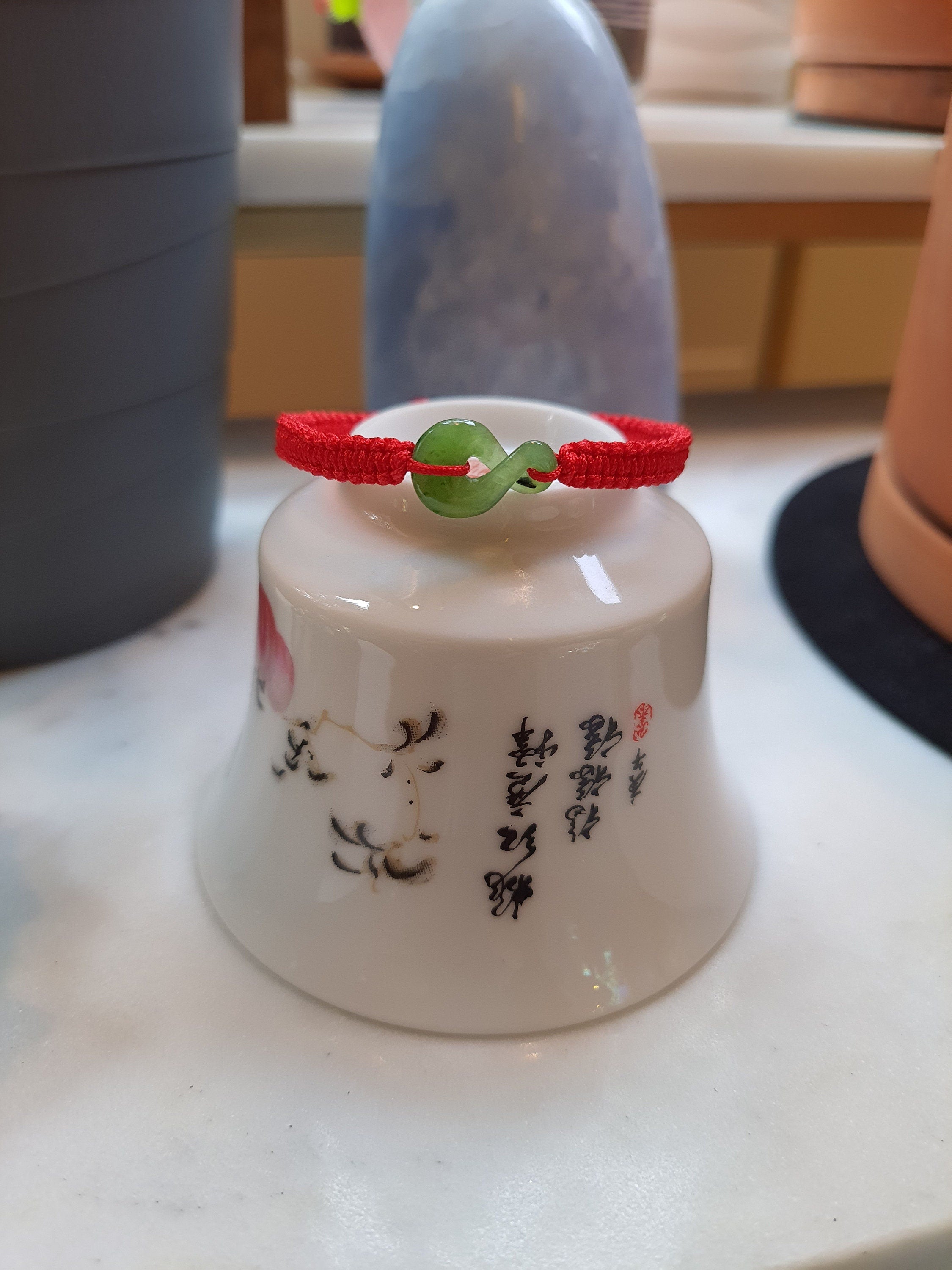 Canadian Nephrite Jade Infinity Twist Charm Chinese Red String Shamballa Bracelet轉運紅繩手鍊
